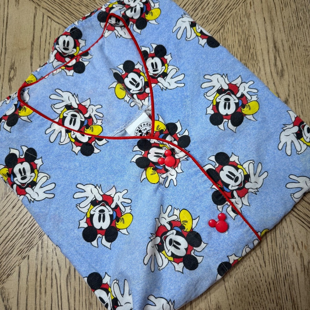 Mickey & Co Disney Blue Pajama Top Shirt Button Up‎ Mickey Mouse Print Size XL